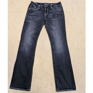 Miss Me Jeans Womens 31x35 Blue Easy Bootcut JE5439E7X Embroidered Rhinestone